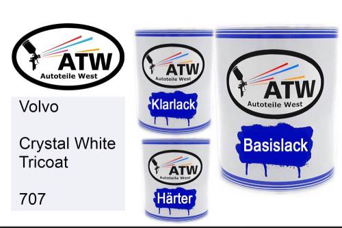 Volvo, Crystal White Tricoat, 707: 1L Lackdose + 1L Klarlack + 500ml Härter - Set, von ATW Autoteile West.